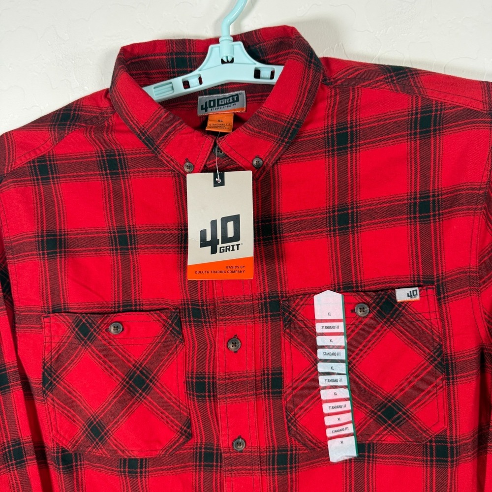Duluth 40 Grit Flannel Work Shirt Mens XL Red Black Button Down Plaid Outdoor - Picture 2 of 10